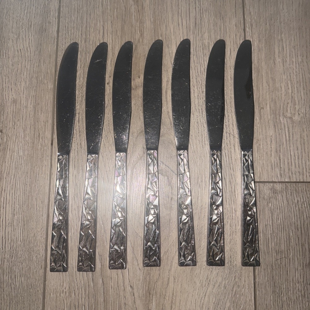 7 Towle SCC Cubist Stainless Flatware Dinner Knives Aquarius Pattern Japan MCM‎